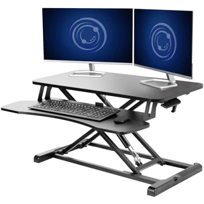 Imagen de Vivo Convertidor de Escritorio 80 centímetros, Serie K, Elevador Altura Ajustable para Sentarse a pie, Monitor Dual y estación Trabajo Laptop con Bandeja Ancha Teclado, Negro