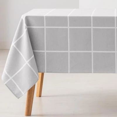 Imagen de GAMUSI Mantel Antimanchas Mesa Cuadrada Cuadros Jacquard Impermeable 140x140 cm, Tacto Tela, Color Gris Claro