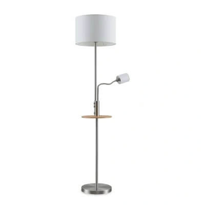 Imagen de lámpara de pie &#039;Aovan&#039; con estación carga USB (Moderno) en Gris hecho Metal e.o. para Salón &amp; Comedor (2 llamas, E27) Lindby textil