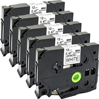 Imagen de Cartucho de cintas colores 12 mm x 8 m, compatible con Brother P Touch TZe y Tz, pack 5 unidades , color 231 Black on White