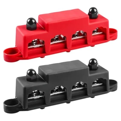 Imagen de 2 unidades de barras colectoras 12 V 48 CC, 250 A BusBar Box con 4 pernos terminales M8, módulo alto rendimiento, bloque barra colectora cubierta para automóvil, azul marino, sistema