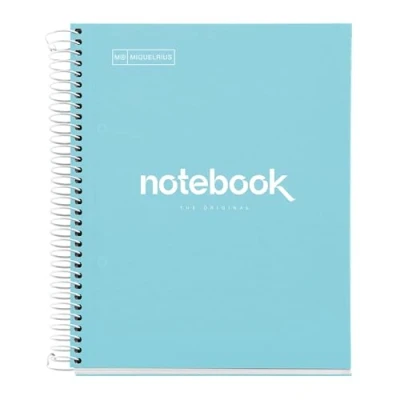 Imagen de Miquelrius Cuaderno A5 Notebook Emotions, 120 Hojas de 90 g/m², Cuadrícula 5 mm, Franjas Colores, Espiral Microperforado, Cuadriculado, Tapa Extra Rígida, 2 Taladros, Azul Cielo