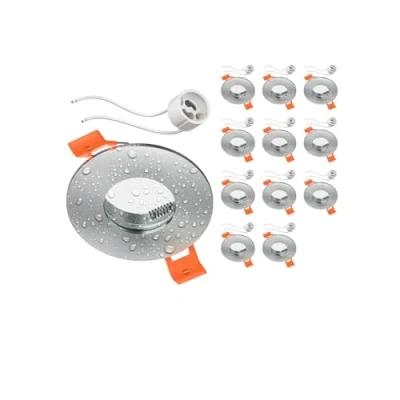 Imagen de ledscom.de 12 piezas Marco empotrable en techo ERID, antihumedad, baño, IP44, redondo, aluminio mate (GU10/MR16/GU5.3/50mm) incl. casquillo GU10