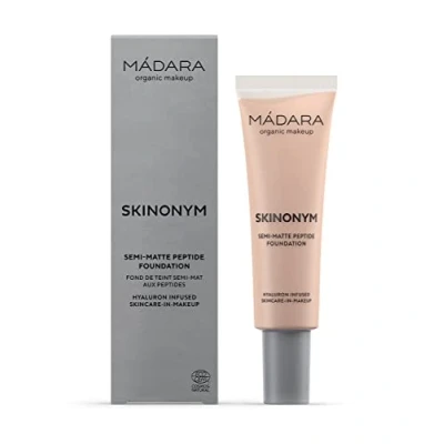 Imagen de MÁDARA SKINONYM Semi Matte Peptide Foundation, #30 ROSE IVORY, 30ml. Base natural con péptidos que apoyan el colágeno, acabado semimate, cobertura edificable, beneficios para cuidado de la piel.