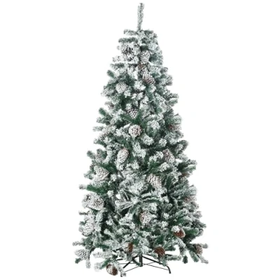 Imagen de HOMCOM Árbol de Navidad Artificial Altura 180 cm Nevado con 695 Ramas 57 Piñas Apertura Automática Forma Torre Base Acero Plegable Ø104x180 Verde