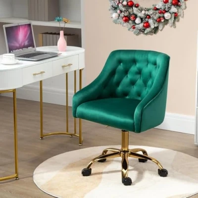 Imagen de Sepnine Silla De Oficina Terciopelo Giratoria Escritorio Altura Ajustable Estudio para El Hogar Verde