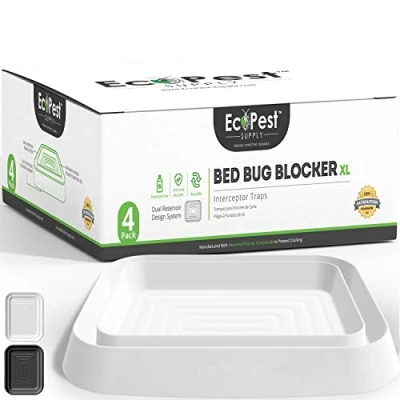 Imagen de ECOPEST Interceptores de Chinches Paquete 4 Bed Bug Blocker (XL) Trampas Interceptoras (Blanco) Trampa Extra Grande para Insectos, Monitor y Detector,