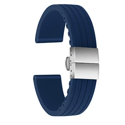 Imagen de ULLCHRO Correa Reloj Calidad Alta Recambios Relojes Caucho Stripe Pattern 16mm, 18mm, 20mm, 22mm, 24mm Silicona con Acero inoxidable Hebilla desplegable (18mm, azul)