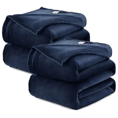 Imagen de WAVVE 2 Piezas Manta Franela para Cama 90, 2pcs Sofá 150x200 cm, de Microfibra, Suave, Cálida, Transpirable (Azul Marino)