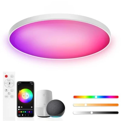 Imagen de Birnetek® Lampara Techo LED 30W, Plafon RGB Redondo 2700K 6500K, Regulable, Compatible con Alexa, Control APP, Mando a Distancia, para Dormitorio, Salon, Cocina
