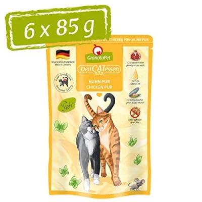 Imagen de GranataPet Delicatessen Pollo Pur, Comida húmeda para Gatos, pienso sin Cereales y azúcares, Gatos con Alto Contenido de Carne aceites, 6 x 85 g