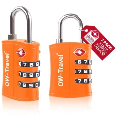 Imagen de OW Travel Candado maleta TSA Anti robo. ABS numerico 3 Digitos. Combinacion Taquilla. Candados para mochilas y maletas. Taquilla Gimnasio. seguridad equipaje Naranja 2