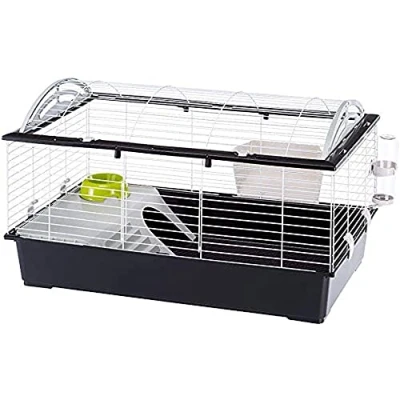 Imagen de Ferplast Jaula Conejos CASITA 100 Espaciosa, Techo Abatible, Escalera Frontal, Clips de Seguridad Fácil Mantenimiento, Accesorios Incluidos Eco Sostenible 96 x 57 h 56 cm