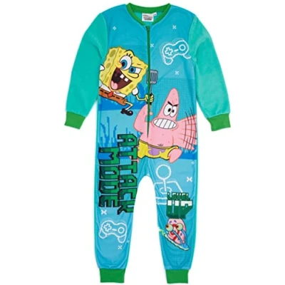 Imagen de SpongeBob Squarepants niños Gamer Blue Onesie Ropa Interior de Forro Polar Todo en uno para Videojuegos Pijama PJs Dormir Mercancía Regalo Acogedor