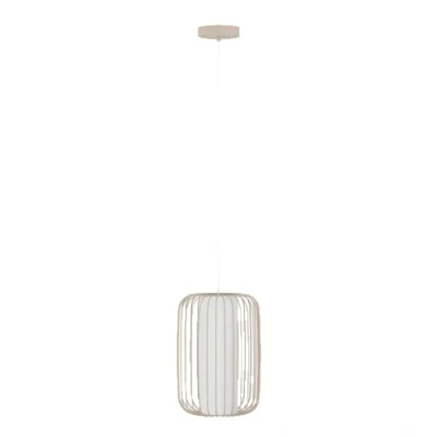 Imagen de EGLO Terrarosa Lámpara colgante, adecuada para colocar encima de la mesa del comedor, fabricada en metal color arena y tejido blanco, con portalámparas E27, Ø 24 cm