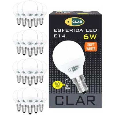 Imagen de CLAR Bombilla LED E14, Bombillas E14 Luz Calida, LED, Casquillo Fino, 6W (Pack 20)