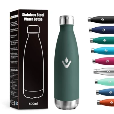 Imagen de Botella Termica 500ml, Cantimplora Acero Inoxidable con Doble Pared Reutilizable, Garrafa Termica, sin BPA, A Prueba de Fugas, Termo Agua para Escuela, Oficina, Deporte, Gimnasio, Viajes, Niños