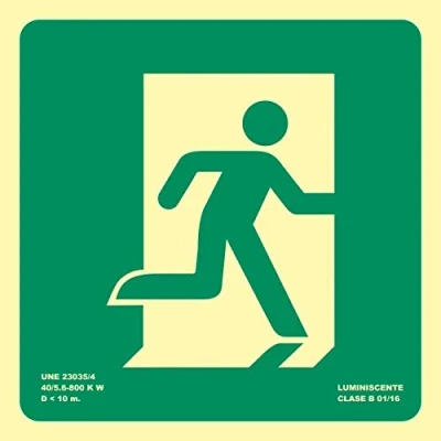 Imagen de Becral® Señal luminiscente SALIDA EMERGENCIA DERECHA PVC 0,7mm Clase B 224X224mm homologado CTE, RIPCI nueva ley ref.RD10120