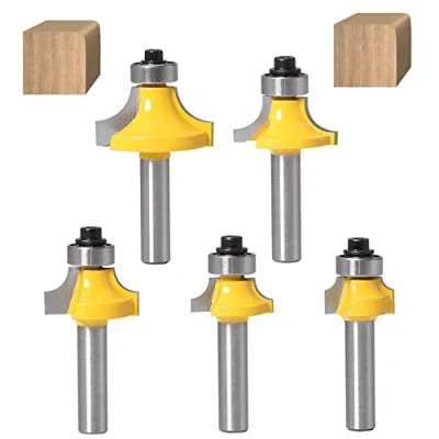 Imagen de ASNOMY 5pcs brocas de fresado con vástago 8 mm, juego fresas redondas,Broca Punta Redondeada, herramientas para bordes redondeados tallado cantos madera