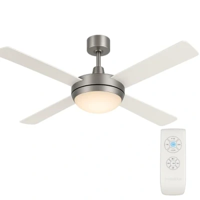 Imagen de UNIVERSALBLUE Ventilador de techo con luz LED Aspas reversibles inox y blanco silencioso Motor DC Mando a Distancia Diámetro 106 cm Temporizador