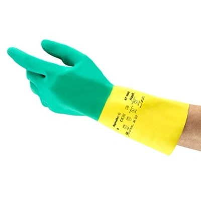 Imagen de Ansell AlphaTec 87 900 Guantes de Trabajo Multiusos, Resistencia Química, Duración y Agarre Firme, Forro con Flocado Algodón, Guante Hombre Mujer, Verde, Talla 2XL (12 Pares)