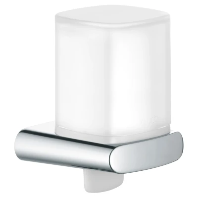 Imagen de Dosificador KEUCO de Metal Cromado y Vidrio Cristal, Contenido rellenable Aprox. 180 ml, dispensador jabón para el baño WC Invitados, Montaje en Pared, Elegance