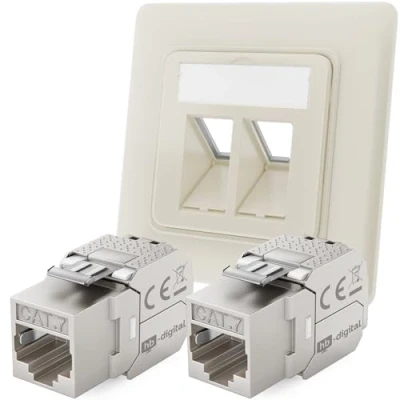 Imagen de hb digital 2 puertos CAT 7 RAL9010 + x Keystone RJ45 módulo LAN Ethernet Enchufe hembra para 5e 6 6a máx. 10 Gbps STP Blanco puro