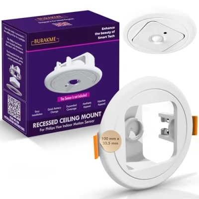 Imagen de Soporte de Montaje Empotrado para Sensor Movimiento Philips Hue: Mejora la Detección, Compatible con Hue V1 y V2, Fácil Instalación en el Hogar.