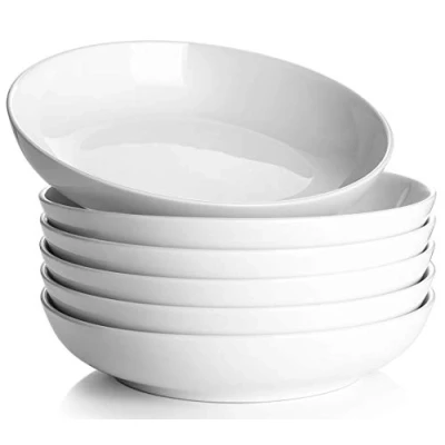 Imagen de y YHY Cuencos de Pasta Set 6, 21,5 x 4,6 cm Plato Hondo Sopa Porcelana, Fuente Ensaladera Grande, Platos Llanos, Cocina Apto para Lavavajillas, Microondas Horno 880 ml, Blanco