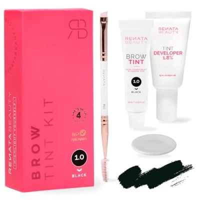 Imagen de Renata Beauty Kit de Tinte Cejas Completo Tinte, Activador Oxidante, Pincel Dual para Coloración Efecto Larga Duración 4 Semanas Hasta 30 Aplicaciones [Negro]