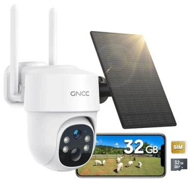 Imagen de GNCC Camara Vigilancia 4G Exterior Solar con Tarjeta SIM sin WiFi, Inalámbrica 2K Visión Nocturna en Color, PIR Detección de Movimiento, 360PTZ, Audio Bidireccional, IP65 Impermeable