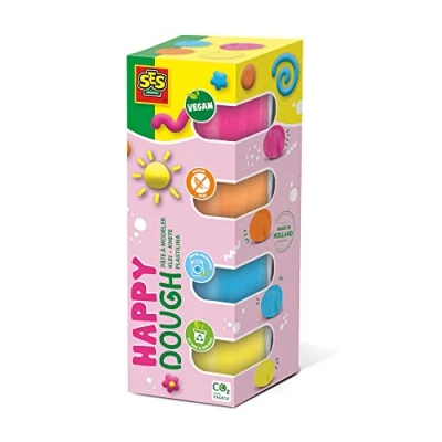 Imagen de SES Creative Plastilina Feel Good Happy (4x90gr), Color Amarillo, Azul Claro, Naranja, Rosa neón (00512)