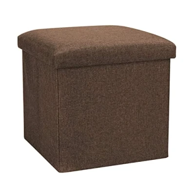 Imagen de GREATOYAR Puff Taburete Plegable de Almacenamiento, Banco Otomano Asiento, Mesas Plegables Pequeñas, Caja Almacenaje Juguetes, Muebles Auxiliares, Dormitorio Mesa Baja, Lino, 38 x cm, Marron
