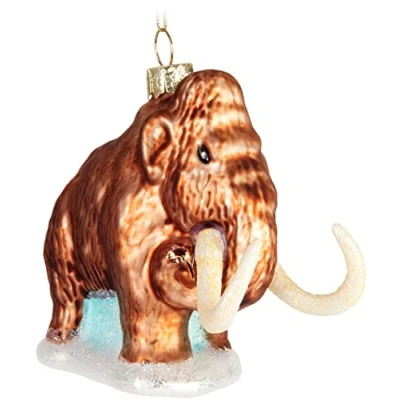 Imagen de BRUBAKER Adorno navideño de mamut Vidrio Pintado a Mano y soplado Boca Elefante la Edad Piedra Decoración del árbol Navidad Divertido