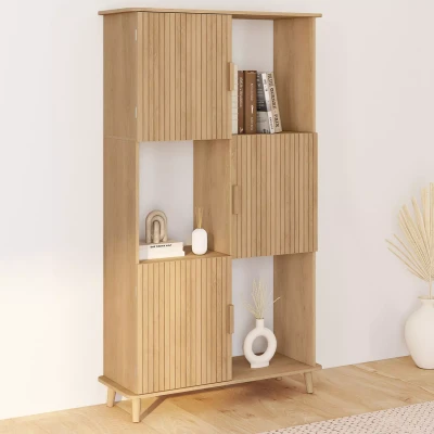 Imagen de Étagère bibliothèque effet lattes avec 6 compartiments
