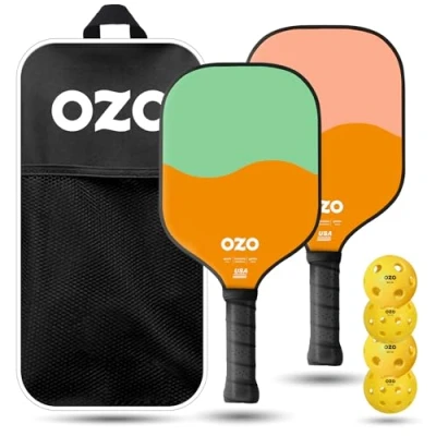 Imagen de OZO Pickleball Set de 2 Raquetas, 4 Bolas y Bolsa Spark Inceptra Gelato (para Principiantes, Control, Superficie Fibra Vidrio) + Esteriores e Interiores) Aprobadas por la USAPA