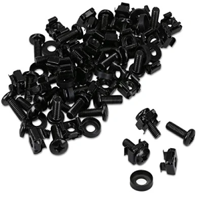 Imagen de kwmobile Set de 50 tuercas enjauladas M6 con tornillos y separadores Para montaje equipos red en armario rack 10 19 pulgadas negro
