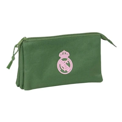 Imagen de Safta Real Madrid Femenino Portatodo Triple, Estuche Infantil, Niño, Ideal para Niños en Edad Escolar, Cómodo y Versátil, Calidad Resistencia, 22x3x12 cm, Color Caqui