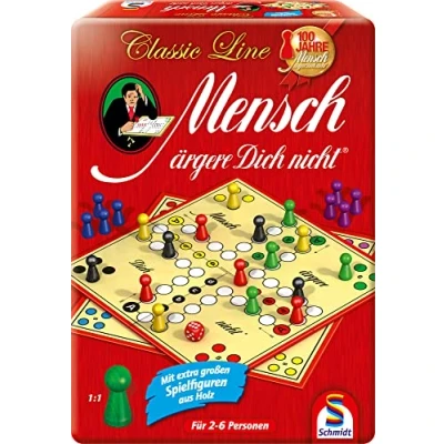 Imagen de Schmidt Spiele 49439 Mensch ärgere Dich Nicht in Der Metalldose Classic Line, mit Extra große Spielfiguren aus Holz
