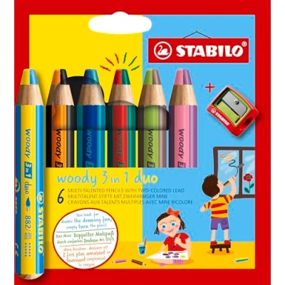 Imagen de Lápiz 3 en 1 DUO 6 colores con afilalápiz stabilo woody
