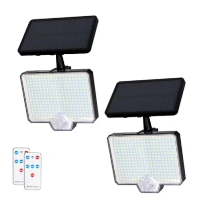 Imagen de EXTRASTAR Foco Proyector LED Solar con Mando a Distancia, Lampara Exterior Sensor de Movimiento, Luz Blanca Fría 6500K, Resistente al Agua IP65, para Exterior, Jardín, Patio, 2Pcs
