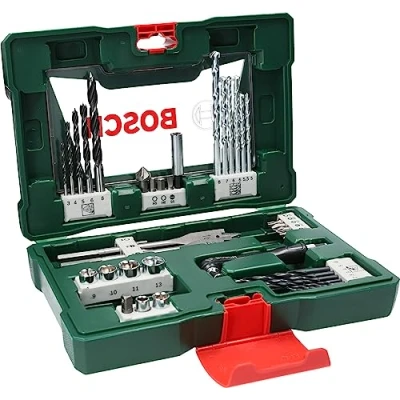 Imagen de Bosch Maletín de 41 V Line unidades para taladrar y atornillar (con portapuntas acodado, madera, piedra metal, Accesorios herramientas perforación atornillado)
