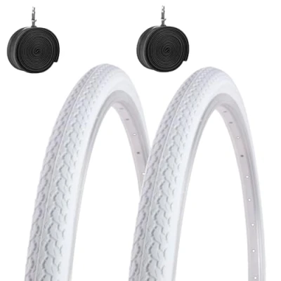Imagen de 2 neumáticos 26 x 1 3/8 (37 590) + cámaras de aire blancos para bicicleta ciudad carretera adulto vintage