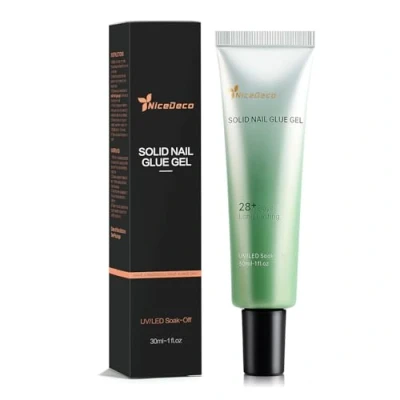 Imagen de NICEDECO Gel Suave Puntas de Uñas Pegamento Sólido 30ml No Adhiere a la Mano y Necesita Brocha Lámpara Curado Necesario Súper Fuerte Presión Sobre Clavo