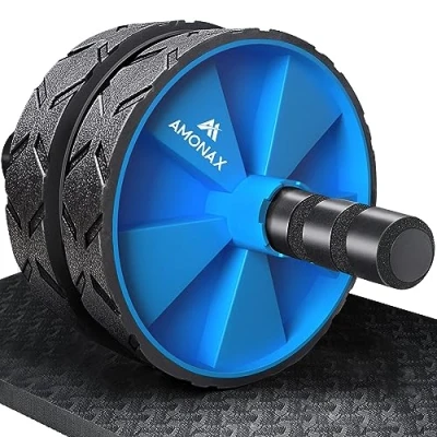 Imagen de Amonax Rodillo de rueda para abdominales con alfombrilla grande ejercitar abdominales, doble modos entrenamiento fuerza dual en el gimnasio casa (Azul)