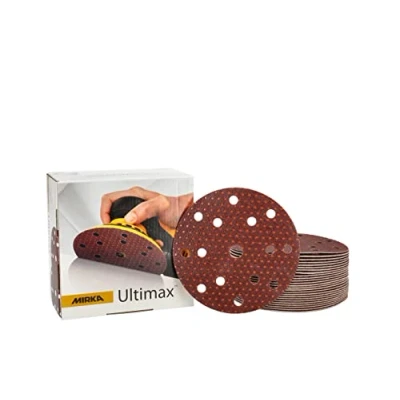 Imagen de Mirka Ultimax Papel de lija Ø 150mm Velcro 15 agujeros, grano P80, 50 piezas, Para excéntricas y lijadoras 150mm,Lijado maderas blandas duras, materiales minerales, barnices viejos duros