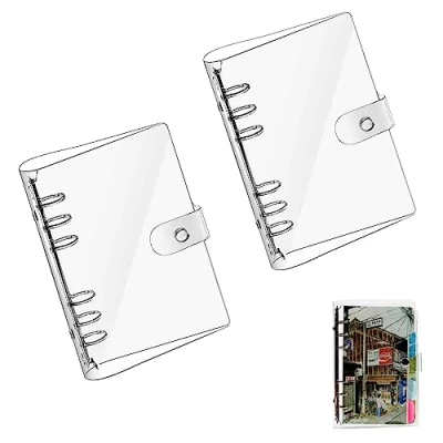Imagen de Gfamous carpeta transparente para cuadernos de 2 unidades, transparente, anillas cubierta A5, resistente al agua y a la suciedad, cuadernos, pinturas A5
