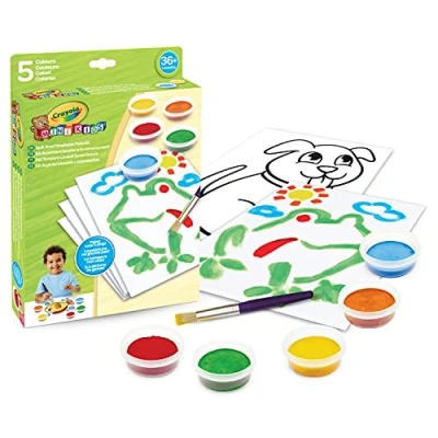 Imagen de Crayola Mini Kids, Juego de Témperas Lavables Anti Goteo, 5 botes, Pincel y 20 Hojas en blanco, edad 36 Meses +, 81 1483