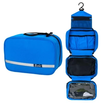 Imagen de Boic Neceser de Colgar Viaje, Plegable Maquillaje para Hombres Bolsa Aseo Impermeable Gran Capacidad con Gancho Colgante Azul