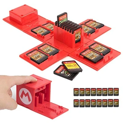 Imagen de doepeBAE Funda para Almacenamiento de Juegos, Cartuchos Juego Nintendo Switch Caja Protectora Compatible con hasta 16 Tarjeta Cartucho Juego(Mario Red)